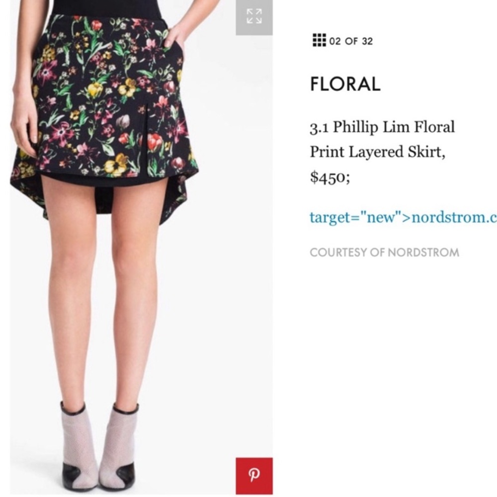Last Chance 3.1 PHILLIP LIM Silk Floral Printed Skirt Size 0 - Picture 2 of 3